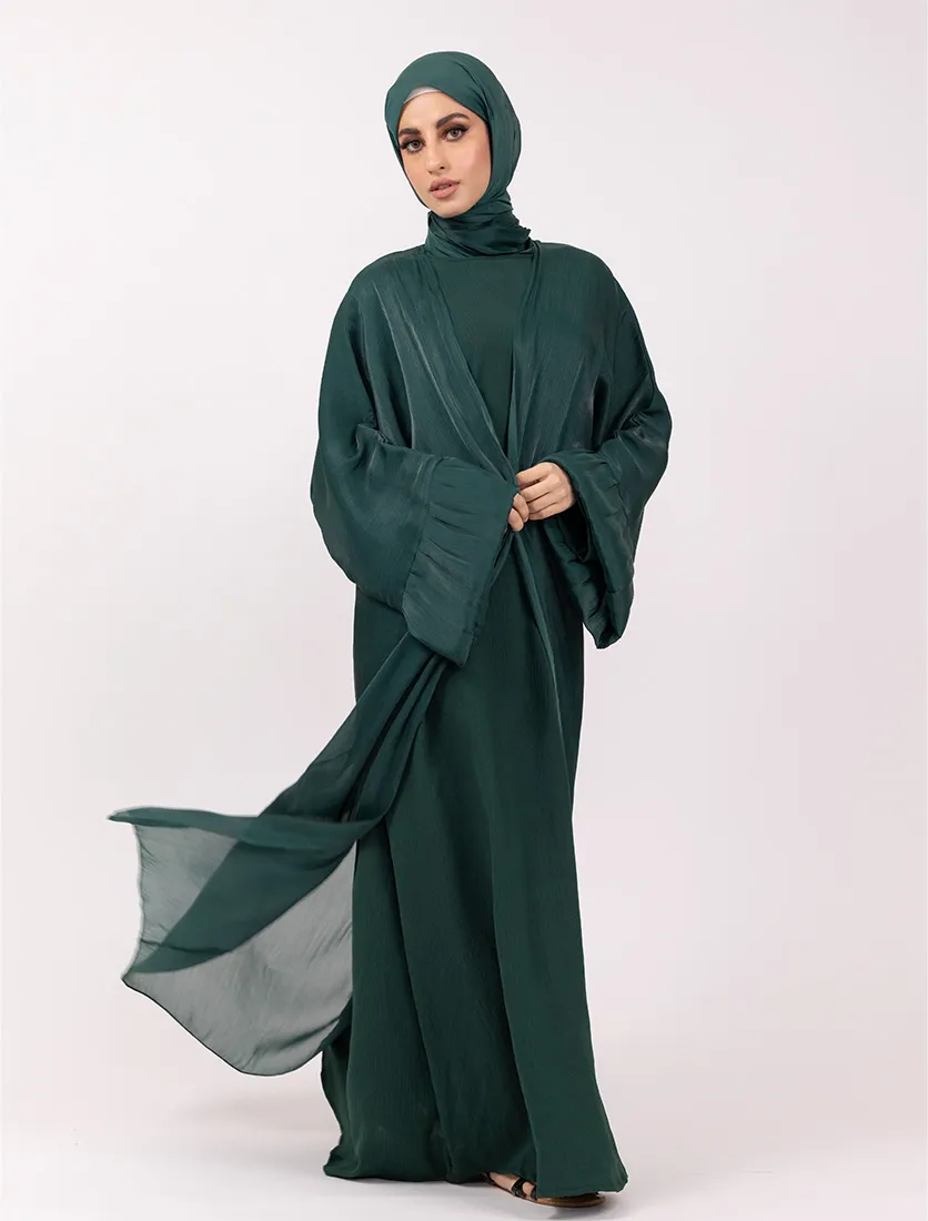 Bottle Green Open Organza Kaftan Set